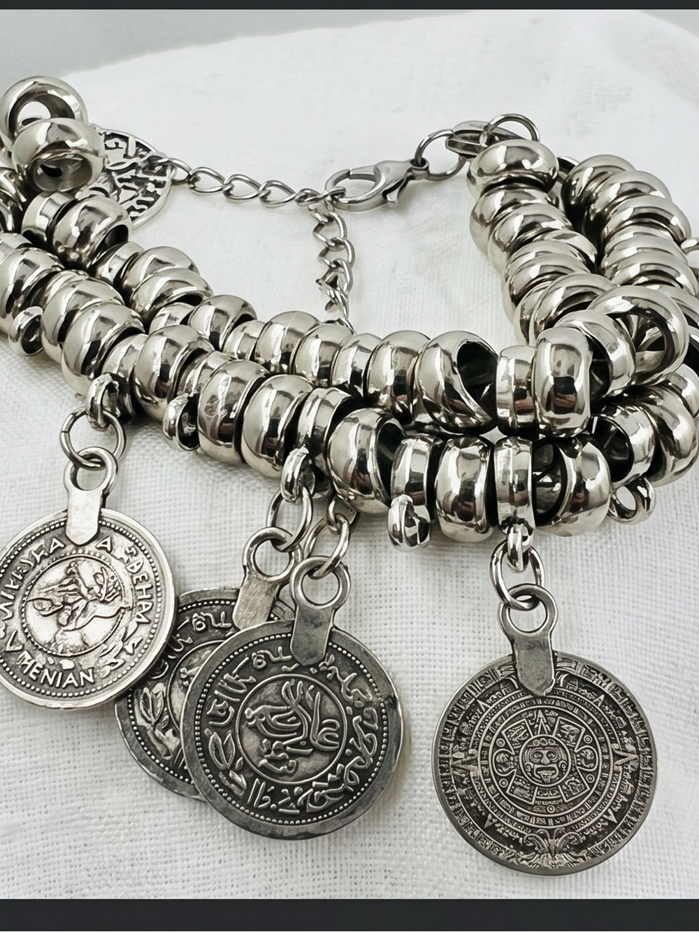 Heavy Nova Bohemian Coin Charm Statement Bracelet for Women 1/2 inch coins